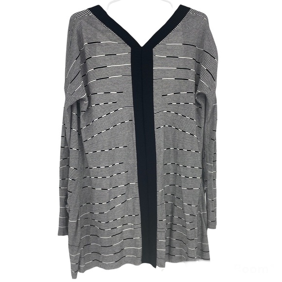 DIANE VON FURTSENBERG BLACK WHITE LONG KNIT LINE CARDIGAN SWEATER POCKETS - Picture 3 of 6